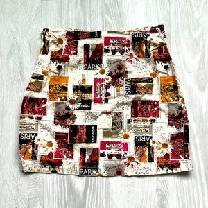 UO Darren Notched Printed Linen mini skirt